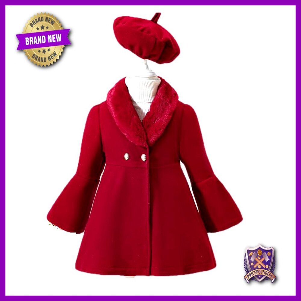 Girls Winter Peacoat Faux Fur Collar Elegant Dress Coat Toddler Kids Chic